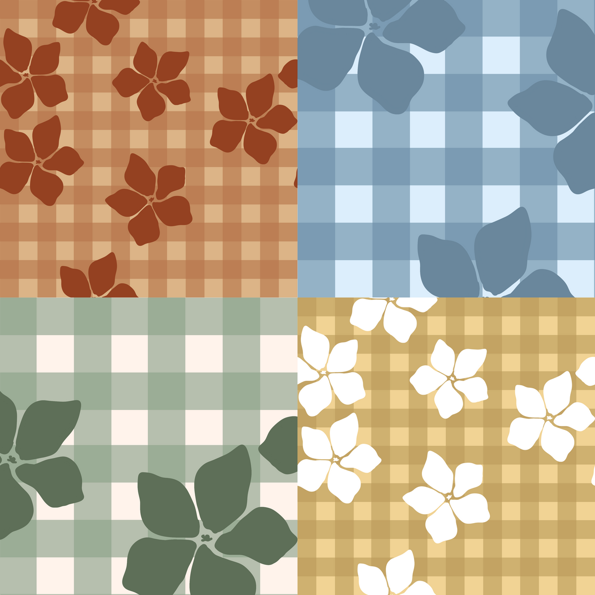 Gingham Plumeria Repeat Surface Pattern