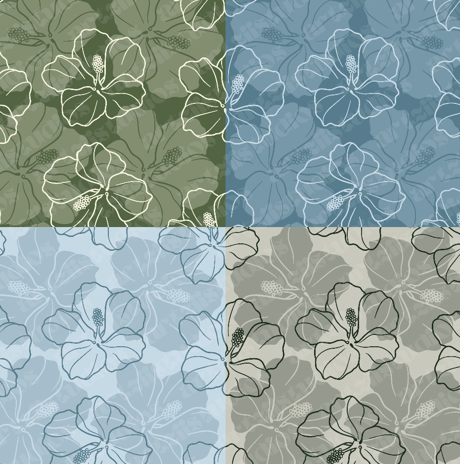 Tiare, Plumeria, Gardenia, Heliconia, and Hibiscus Surface Pattern for Kailanaho