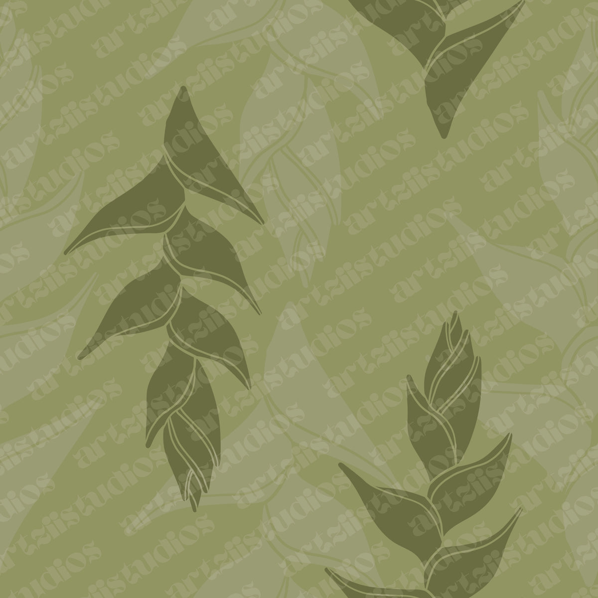 Tiare, Plumeria, Gardenia, Heliconia, and Hibiscus Surface Pattern for Kailanaho